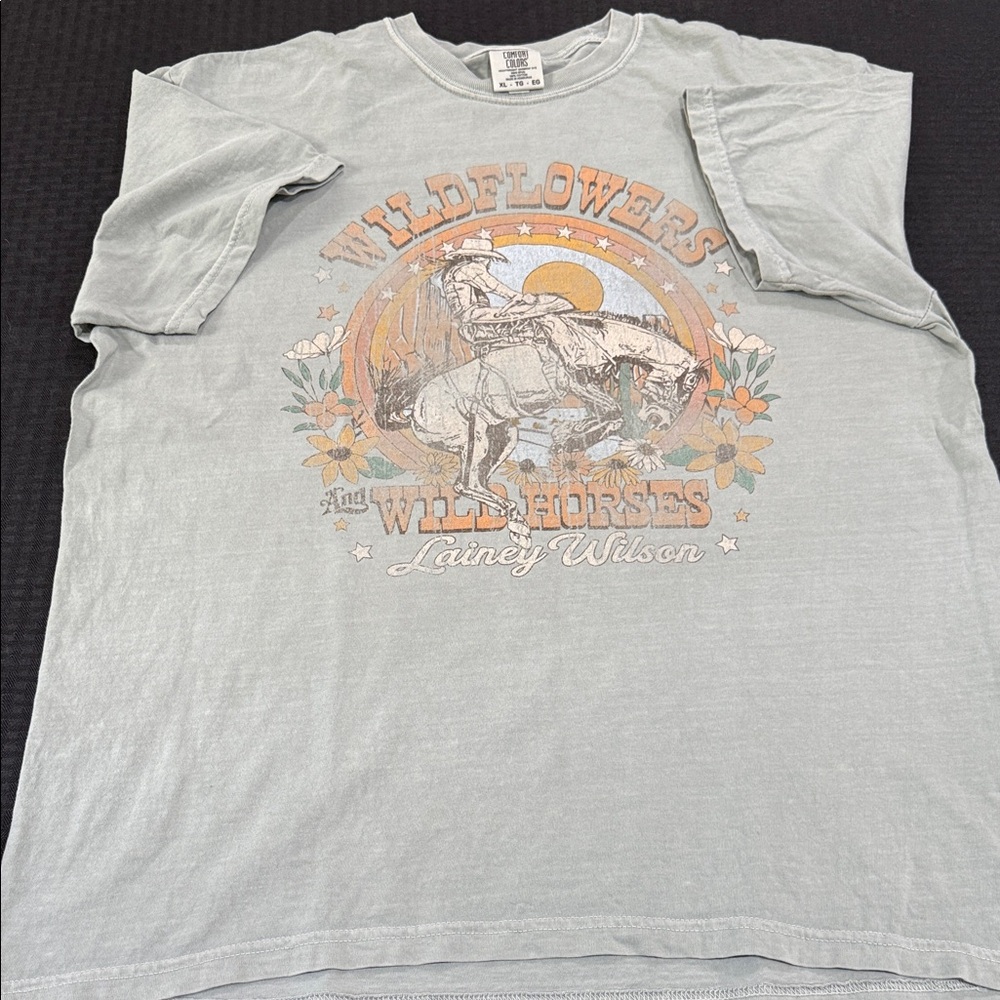 Light Gray/blue Wildflowers & Wild Horses Lainey Wilson Tee EUC Size XL